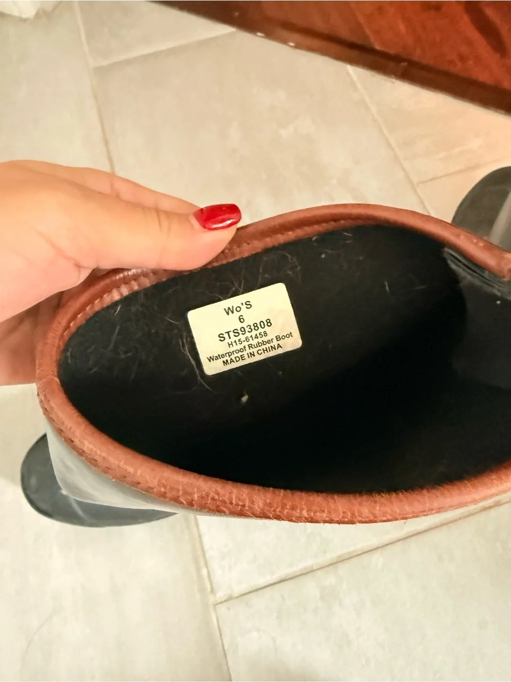 Sperry Black Rubber Rain Boots with Brown Trim
